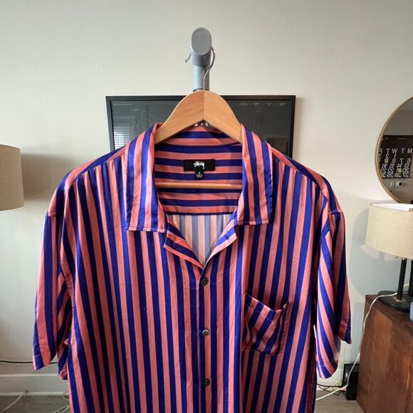 Stussy - Silk Striped SS Shirt (#1110233) - Pink, Blue - Picture 3 of 7